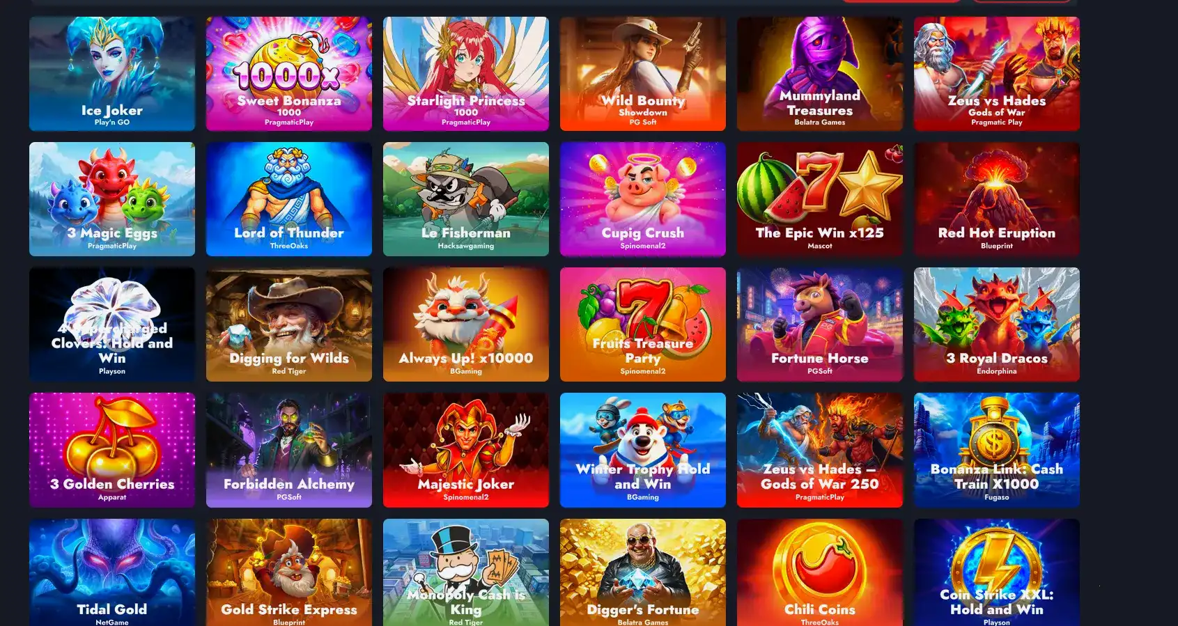 Интерфейс Binobi casino на планшете
